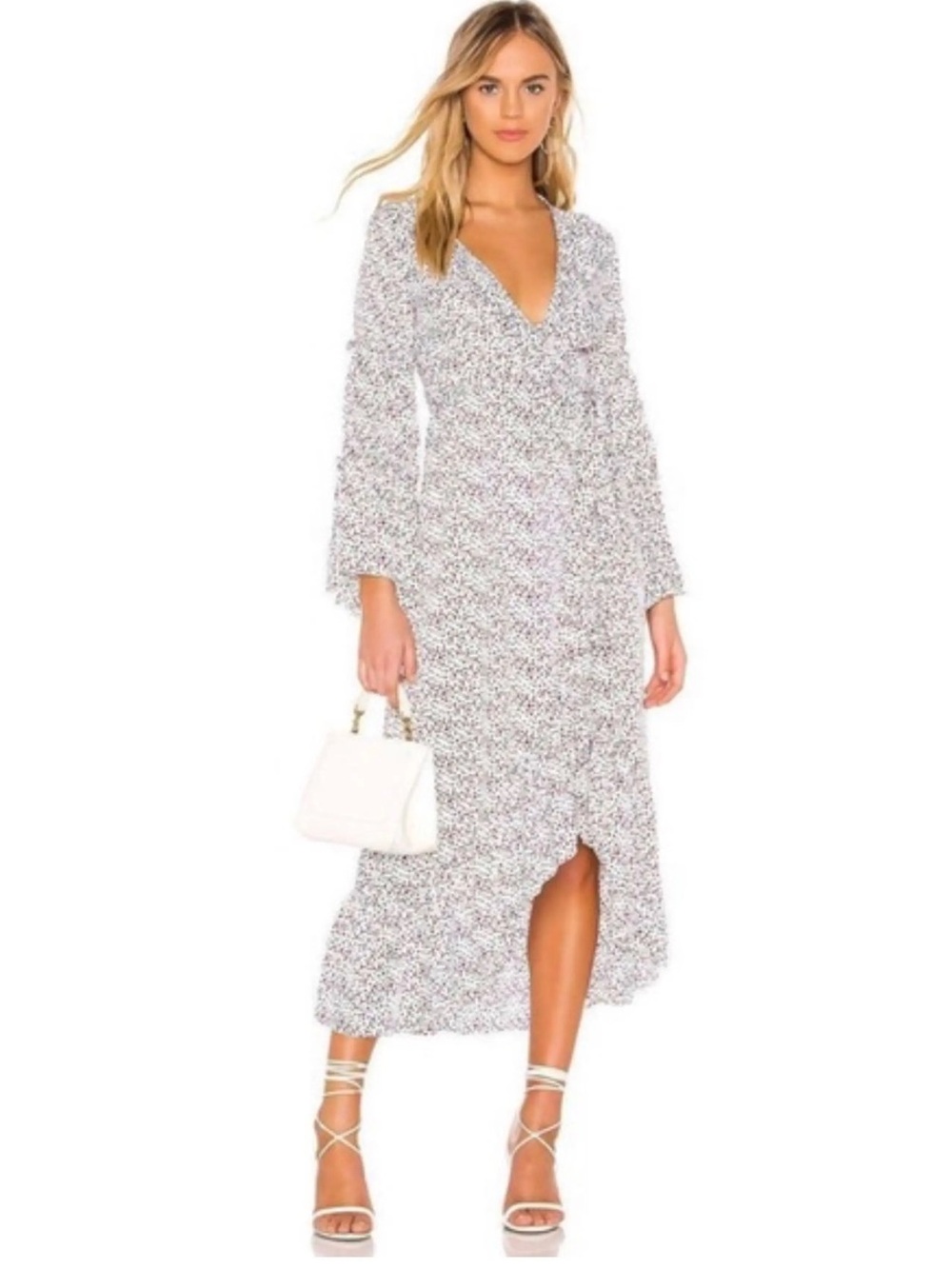 [NWT] $350 MISA LA Midi Wrap Dress in geometric black and white pattern. Size XS